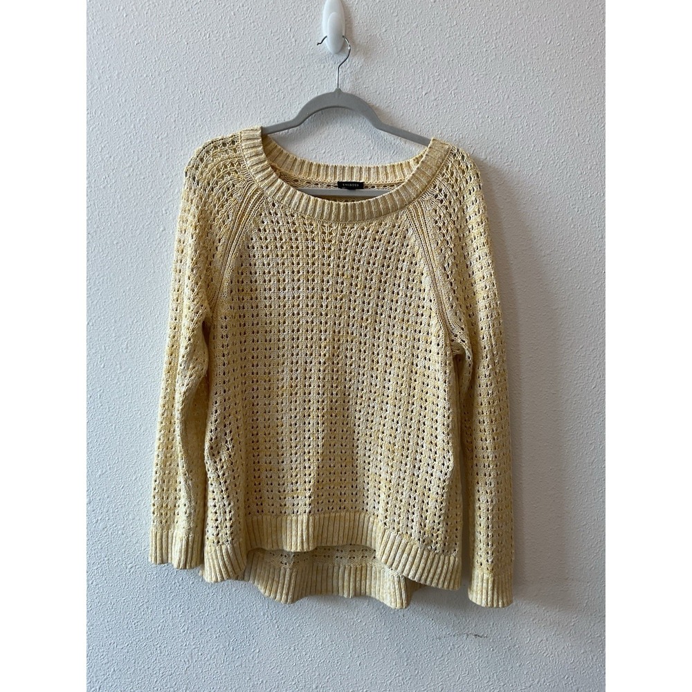 Talbots Sweater Womens Large Butter Yellow Open Knit Cotton Beach Costal Relaxed